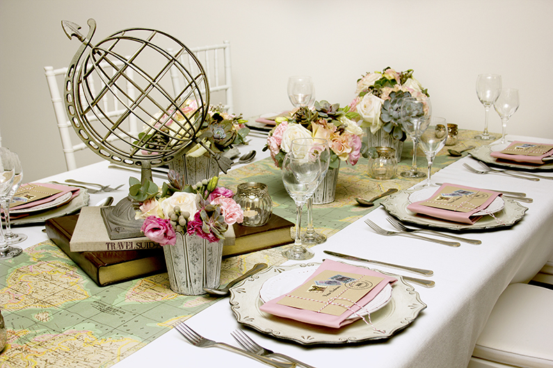 VINTAGE TRAVEL THEME WEDDING TABLE DESIGN